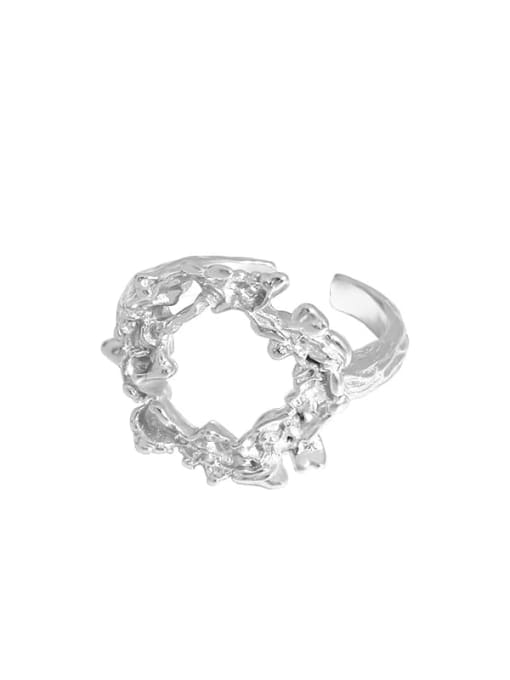 Silver [size 15 adjustable] 925 Sterling Silver Hollow Irregular Vintage Band Ring